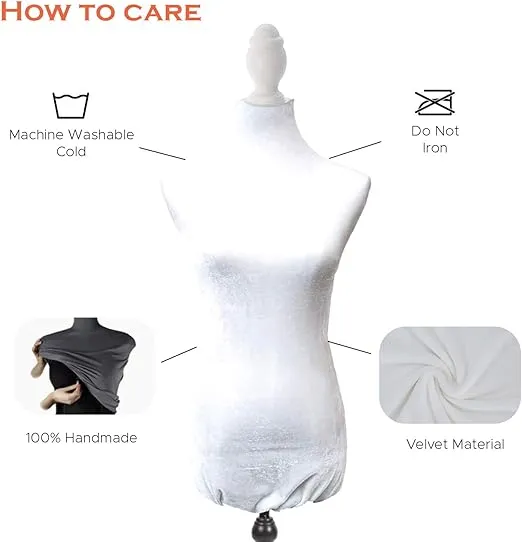 NAVAdeal White Superb Velvet Mannequin Fabric Cover,100% Handmade Soft Stretchy, for Fashion Designer Retail Boutique Store Dressmaker Form Dummy Model Display Fitting Styling, Mannequin NOT Included
