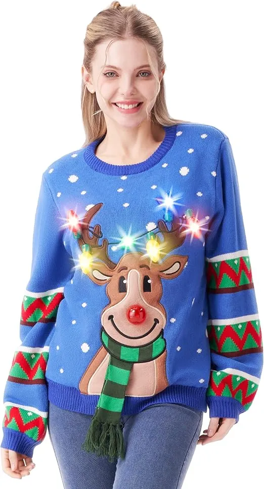 JOYIN Light Up Ugly Christmas Sweater Women 2024, Funny Christmas Ugly Sweater with Light Bulbs, Holiday Pullover
