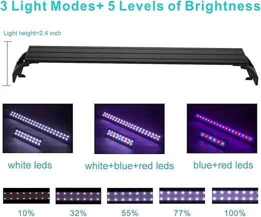 hygger 14W Full Spectrum Aquarium Light with Aluminum Alloy Shell Extendable Brackets, White Blue Red LEDs, External Controller, for Freshwater Fish Tank (18-24 inch)