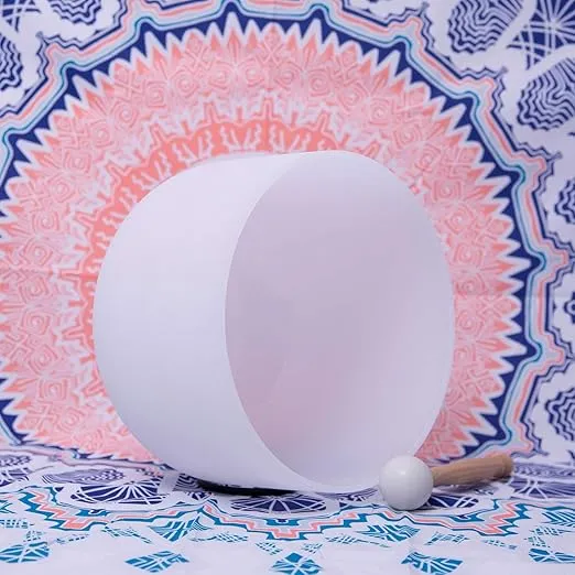 528 Hz Solfeggio Frequency Frosted Quartz Crystal Singing Bowl 8 inch mallet & O-ring included
