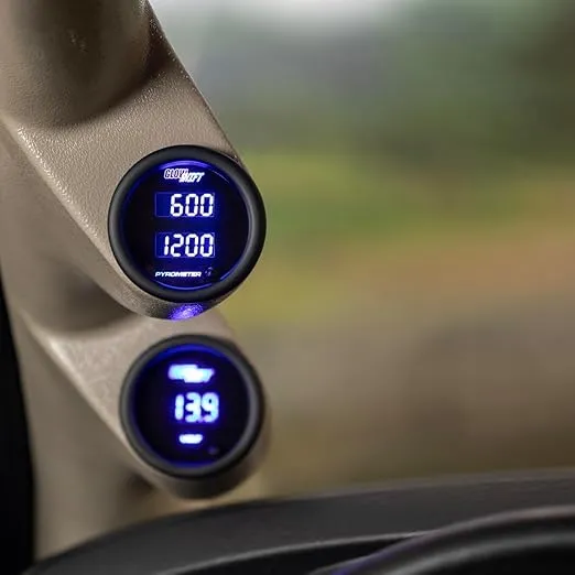 GlowShift 10 Color Digital 2200 F Dual Pyrometer Exhaust Gas Temperature EGT Gauge Kit - Includes Type K Probes - 2 Multi-Color LED Displays - Tinted Lens - for Car & Truck - 2-1/16" (52mm)