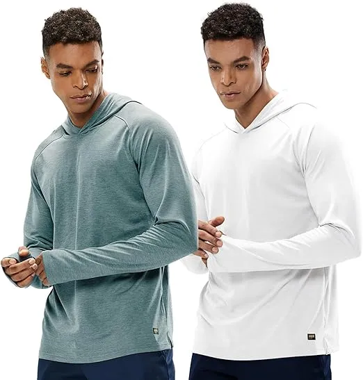MIER Men's UPF 50+ Sun Protection Hoodie Long Sleeve SPF Fishing Hiking Running Thumbhole Shirts Hooded Quick Dry Lightweight