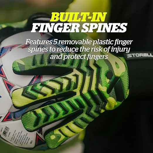 Storelli Electric Goalkeeper Gloves, High-Impact Hand Protection with 5 Removable Finger Spines and Wrist Strap