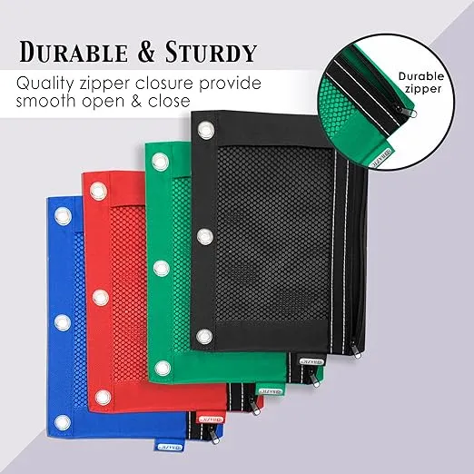 BAZIC 3-Ring Pencil Pouch w/Mesh Window for School, Home, or Office (Box of 24)