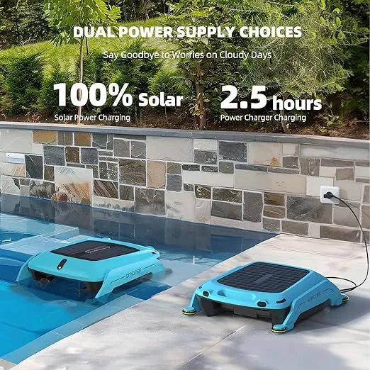 Automatic Solar Pool Skimmer Robot: Cordless Pool Skimmer Cleaner Robotic Pool Cleaner for Pool Surface with Solar Powered Dual Charging Options Saltwater Compatibility Blue