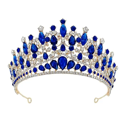 Metal Tiaras and Crowns for Women, Crystal Wedding Tiara for Bride, Rhinestone Queen Crown, Bridal Costume Hair Accessories for Birthday Prom Pageant Quinceanera Celebration, Blue