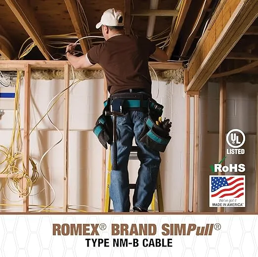 Southwire Romex Brand Simpull Solid Indoor 12/2 W/G NMB Cable 100ft coil - SW# 28828228
