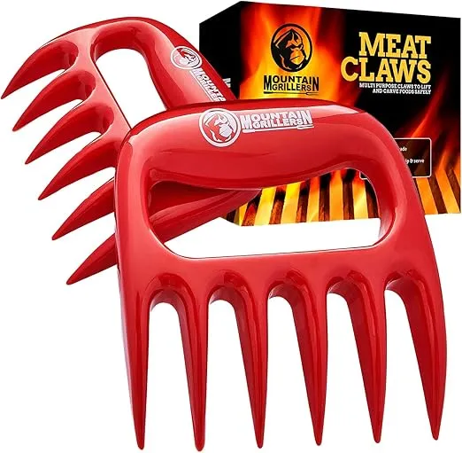 Mountain Grillers Meat Claws Meat Shredder for BBQ - Perfectly Shredded Meat, These are The Meat Claws You Need - Best Pulled Pork Shredder Claw x 2 for Barbecue, Smoker, Grill (RED) bear claws