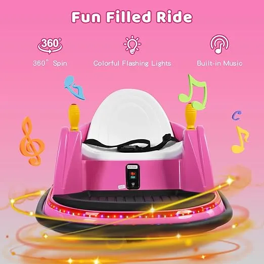 HONEY JOY 12V Toddler Bumper Car, Battery Powered Baby Ride on Bumper Car, Dual Joysticks, Flashing LED Light & 360 Degree Spin, Electric Vehicle Ride on Toys w/Remote Control, Gift for Boys Girls