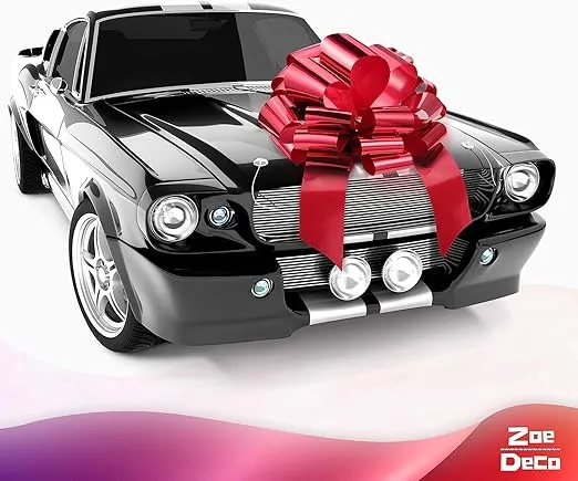 Zoe Deco Big Car Bow (Metallic Red, 58 cm / 23 inch) Round Shape Gift Bows, Giant Bow for Car, Birthday Bow, Huge Car Bow, Car Bows, Big Red Bow, Bow for Gifts, Christmas Bows for Cars, Gift Wrapping