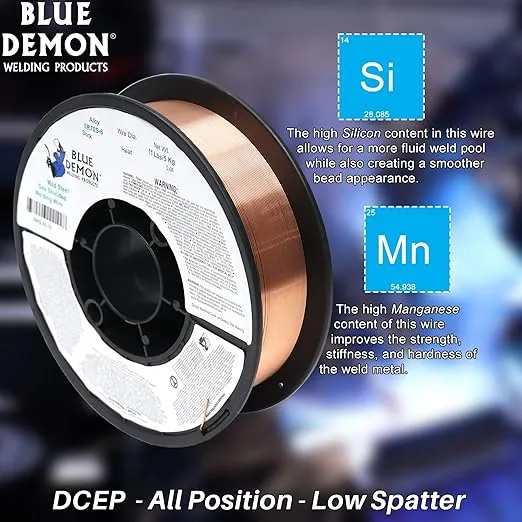 Blue Demon ER70S6 X .035 X 11 LB MIG/GMAW Carbon Steel Welding Wire, All Position, Low Spatter, Formulated to Provide Porosity-Free, X-Ray Quality Welds