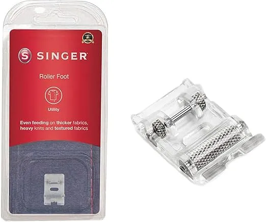 Singer Roller Snap-On Presser Foot | Ideal for Thick Fabrics, Heavy Knits, Leather & Vinyl | Even Fabric Feeding with Front and Rear Rollers | Compatible with Low-Shank Sewing Machines