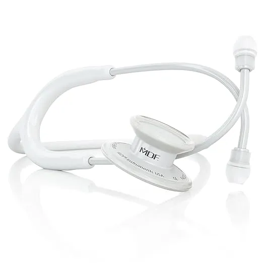 MDF Instruments, MD One Stainless Steel Stethoscope, Adult, White Tube, White Chestpieces-Headset, MDF777WO