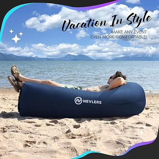 Nevlers Inflatable Lounger | 210T Polyester Inflatable Chair | No-Pump Blow Up Couch | Camping Couch Air Sofa Bed w/ 450 lbs. Cap., Pockets & Matching Bag | Use as Inflatable Couch for Adults & Kids