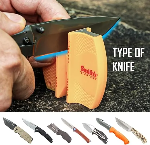 Smith's CCKS 2-Step Knife Sharpener - Yellow - 2-Step Preset Coarse & Fine Slots - Outdoor Handheld Knife Sharpener - Fishing, Hunting, Fillet, Pocket Knives - Compact Plastic Portable Keychain Tool