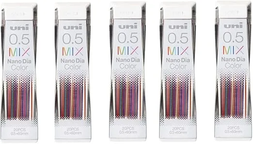 Uni NanoDia Color Mechanical Pencil Leads 0.5mm 7 Color MIX, 5 Pack/total 100 Leads Value Set