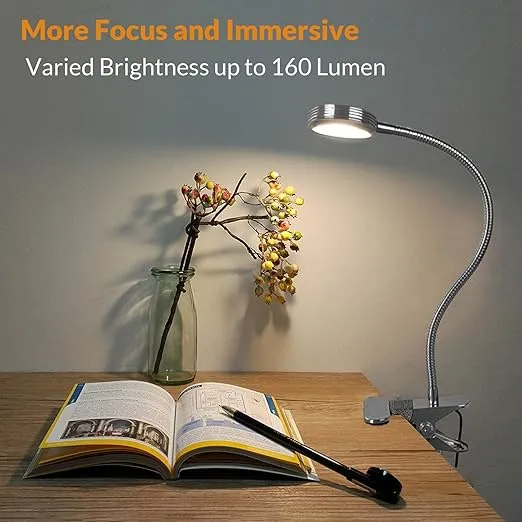 LEPOWER Clip on Light/Reading Light/Book Light Color Changeable/Night Light Clip on for Desk, Bed Headboard and Computers, Adapter Included (Silver)