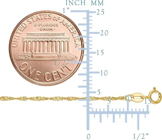 14k Yellow Gold Singapore Chain Necklace, 1.5mm