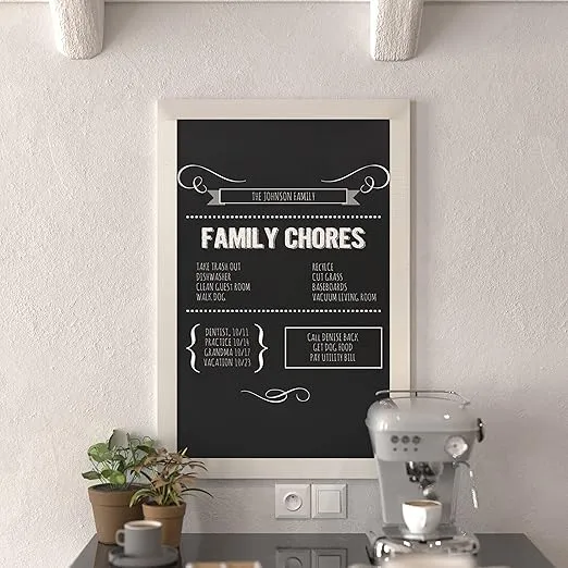 HBCY Creations 24" x 36" Matte White Solid Wood Frame Wall Chalkboard, Magnetic Surface, Home Décor, Restaurant & Café Menus, Blackboard, Includes Chalk, Eraser & Hanging Hardware