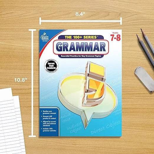 Carson Dellosa | The 100 Series: Grammar Workbook Grades 7-8, Language Arts, 128pgs (Volume 11)