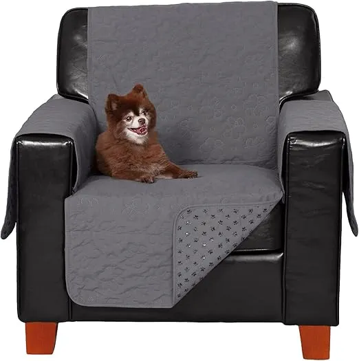 Furhaven Waterproof & Non-Slip Chair Cover Protector for Dogs, Cats, & Children - Quilted Paw Print Living Room Furniture Cover - Gray, Chair