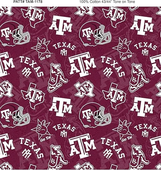 Texas A&M University Cotton Fabric with New Tone ON Tone Design Newest Pattern