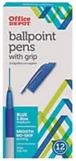 Office Depot Brand Grip Ballpoint Pens, Medium Point, 1.0 Mm, White Barrel, Blue Ink, Pack of 12 Pens