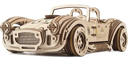 UGEARS Drift Cobra Racing Car Puzzle - Wooden 3D Puzzles for Adults Model Car Kit with Powerful Spring Motor - Retro Racing Car Model Building Kits Adult Puzzles - DIY Miniature Kit - 370 Pcs