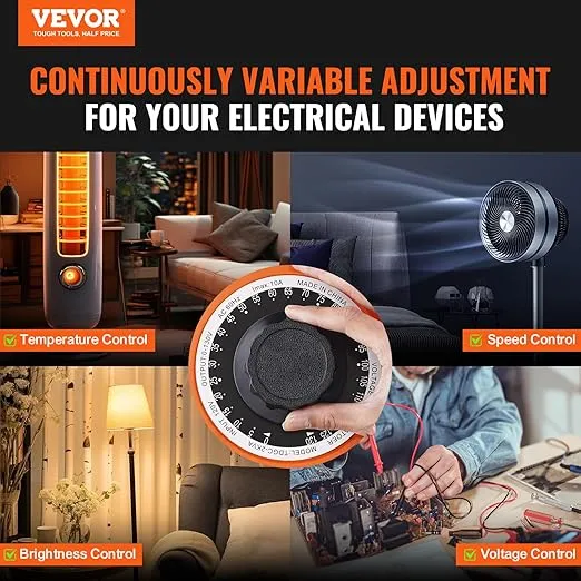 VEVOR 2000VA Auto Variable Voltage Transformer, 15.3 Amp, 110V Input 0-130V Output AC Voltage Regulator Power Supply, with 4 Extra Fuses Thermal Control Switch for Home Industrial Office