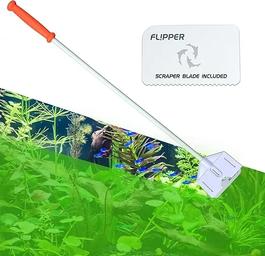 FL!PPER Flipper Platinum Aquarium Algae Scraper (28” Rigid Shaft) - Aquarium Glass Cleaner Tool with Serrated Blade - Algae Remover for Fish Tank Scraper for Glass Aquariums and Acrylic Tanks