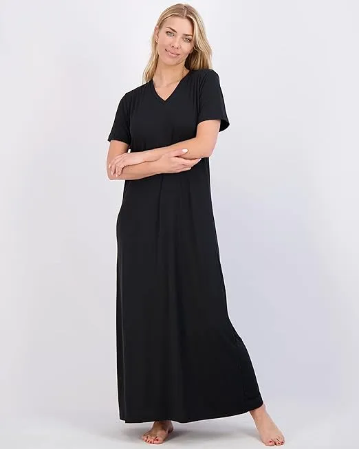 Real Essentials 3 Pack: Women's Soft Maxi Long Nightshirt Short Sleeve Soft Nightgown Sleep Dress (Available in Plus Size)