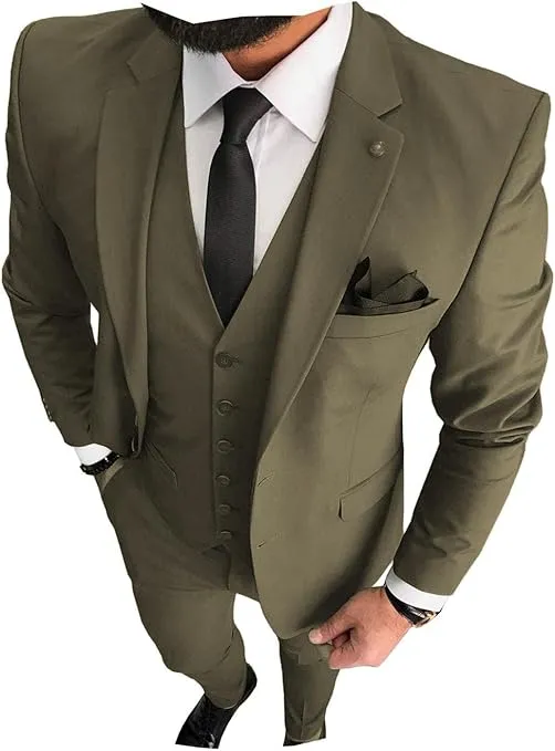 3 Pieces Business Mens Suit Notch Lapel Blazer Formal Wedding Groom Pants Tux Vest Tuxedos