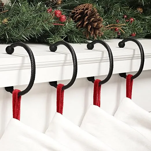 Haute Decor MantleClip® Chic Adjustable Stocking Holder (4-Pack, Matte Black) - Jewelry-Inspired Christmas Stocking Hanger for Fireplace Mantels