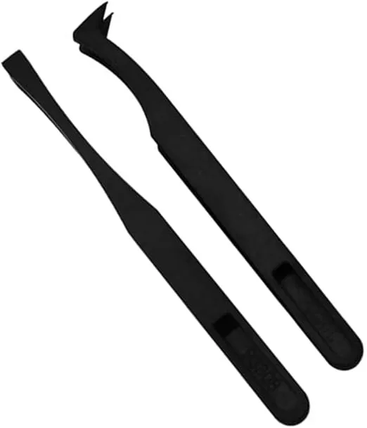 6Pcs Plastic Anti-static Tweezers, Precision Slant Curved Flat Tip Tweezers for Jewelry Craft DIY Beauty Electronics Repair Tool Black