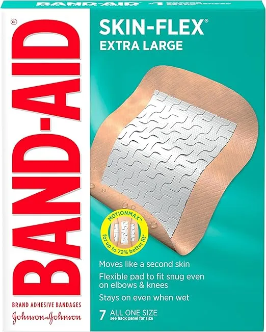 Band-Aid Brand Skin-Flex Adhesive Bandages for First Aid and Wound Care of Minor Cuts and Scrapes & Burns, Flexible Sterile Bandages for Fingers & Knees, Extra Large, All One Size, 7 ct