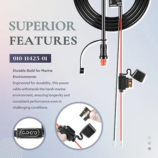 Replace for Garmin 010-11425-01 Threaded Power Cable 6ft./1.8m - fit for Garmin GLS, GPSMAP, GSD, LiveScope - Include Locking Ring