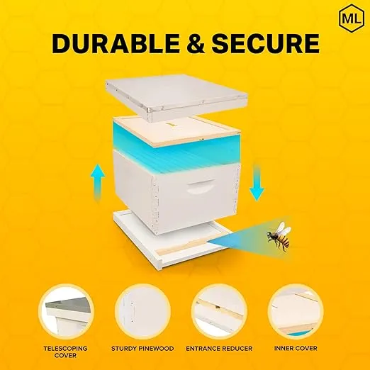 Mann Lake Complete Bee Hive Kit, Fully Assembled Beginner-Friendly Beekeeping Hive Starter Set with Hive Body & 10 Frames, Durable and Weather-Resistant, Painted