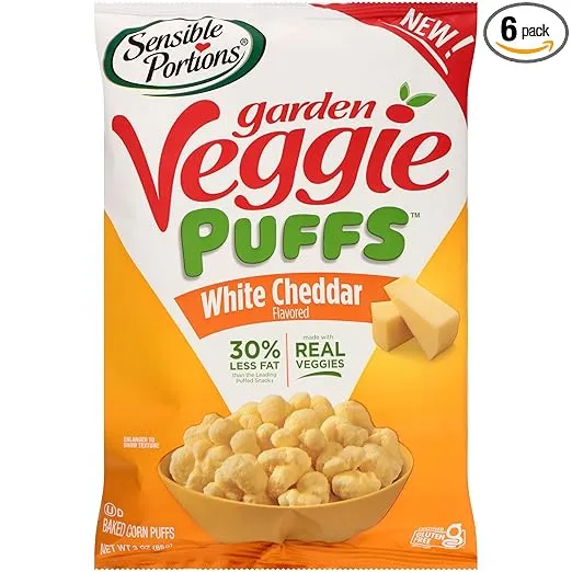 Sensible Portions Garden Veggie White Cheddar Flavored Baked Corn Puffs, 3 oz (Pack of 6)