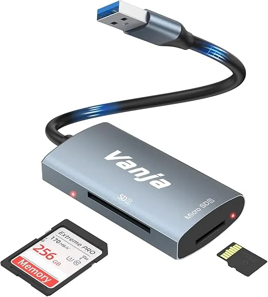 USB SD Card Reader, USB 3.0 Micro SD Card Adapter, SD Card to USB Adapter, Memory Card Reader, Vanja SD Reader for SD/TF/Micro SD/SDXC/SDHC/MMC/RS-MMC/UHS-I Card, for Mac OS Windows Linux PC Laptop