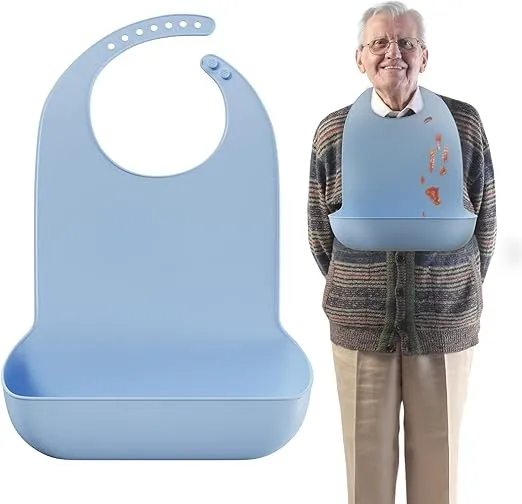 MARS WELLNESS Adult Bibs for Elderly - Comfortable and Easy to Clean Silicone Bibs for Adults with Easy to Use Button Closure