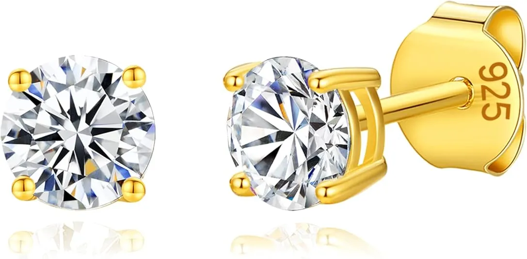 925 Sterling Silver 4 Prong Cubic Zirconia Stud Earrings for Women, Hypoallergenic, Sizes 2mm-6mm