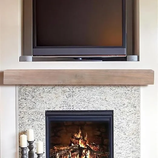 MANTELSDIRECT 72 Inch Floating Fireplace Mantel Wood Shelf in White Wash - Austin from Mantels Direct | Wooden Rustic Wall Shelf Perfect for Décor and Electric Fireplaces