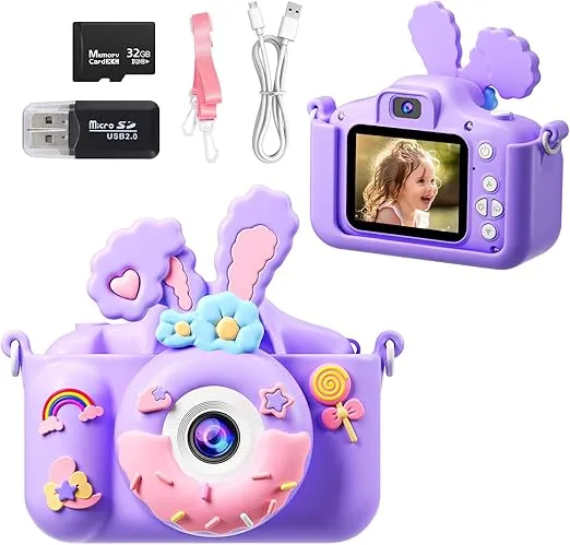 Kids Digital Camera,1080P HD Video Toddler Selfie Camera with Cute Silicone Soft Case for Girls Boys, Christmas Birthday Gifts for Girls Age 3-12, Children Digital Camera for 7 8 9 10 11 12 Years Old