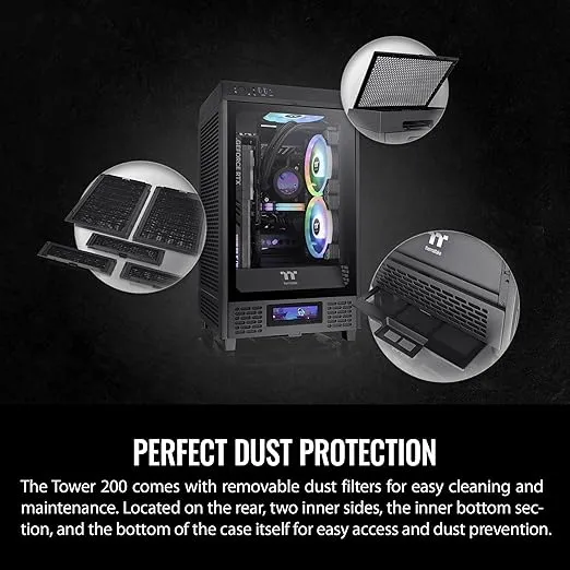 Thermaltake Tower 200 Mini-ITX Computer Case; 2x140mm Pre-Installed CT140 Fans; Supports GPU Length Up to 380mm; CA-1X9-00S1WN-00; Black; 3 Year Warranty