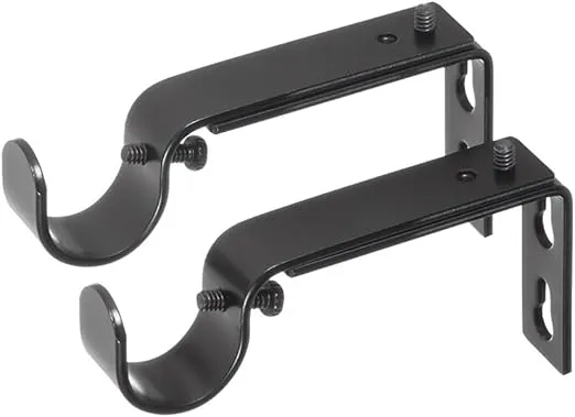 Ivilon Adjustable Brackets for Curtain Rods - for 7/8 or 1 Inch Rods. Set of 2 - Black