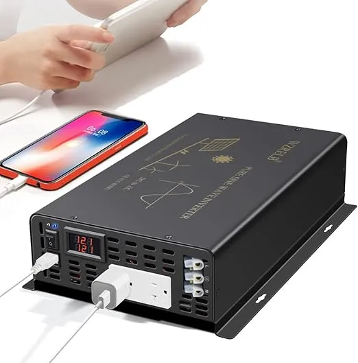 3000Watt Pure Sine Wave Power Inverter 12VDC to 120VAC 6000W Peak Built-in Soft Starter Dual AC Outlets 2× 2.4A USB Port &Hardwire Terminal Off-Grid Solar Converter RV Trucks (U5-300012)