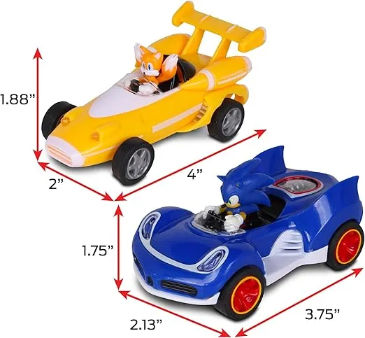 NKOK Sonic Transformed All-Stars Racing 2 Pack Pull Back Action: Tails and Sonic Hedgehog, Two Vehicles, Video Game Legends, No Batteries Required, Pull Back – Release - and Watch it go