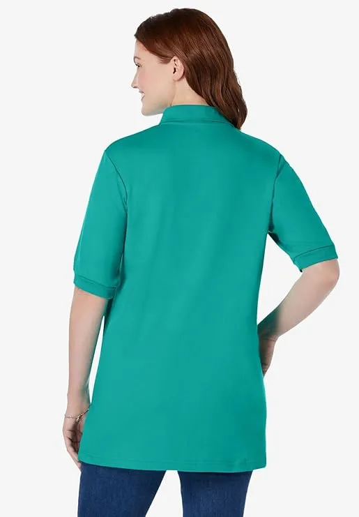 Woman Within Women's Plus Size Elbow-Sleeve Polo Tunic