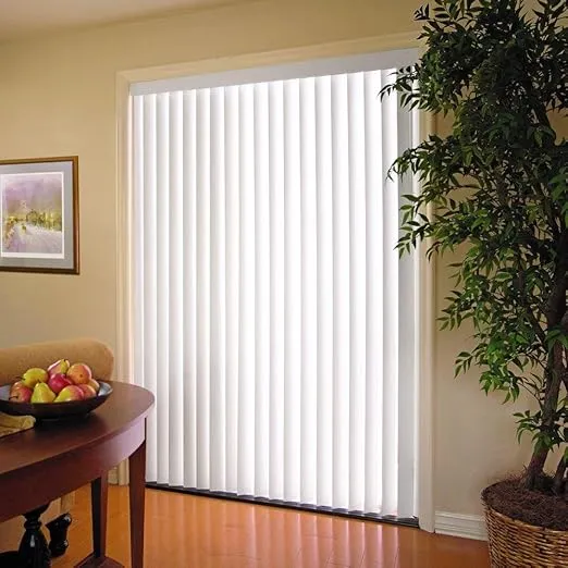 PowerSellerUSA Vertical Blinds for Patio Doors, 78W x 84L inches Large Window Blind Cordless, Anti Static Vinyl Slats Design with Aluminum Track, 3.5" Vanes Shade with Wand Controls, Ribbed White