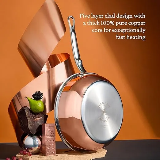 Hestan - CopperBond Collection - Copper Saucier Pan with Lid, Induction Cooktop Compatible, 2-Quart